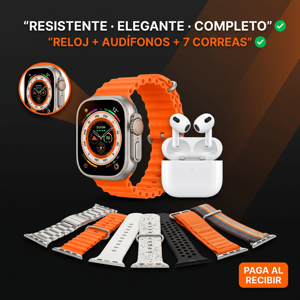 Combo Smartwatch Ultra - Reloj inteligente + audífonos + 7 correas